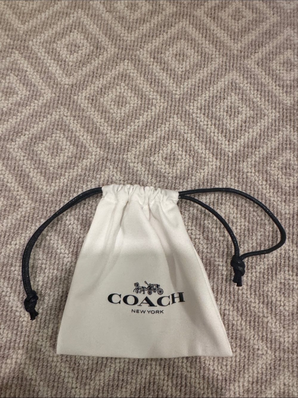 COACH White Drawstring Jewelry Pouch with Black Cord